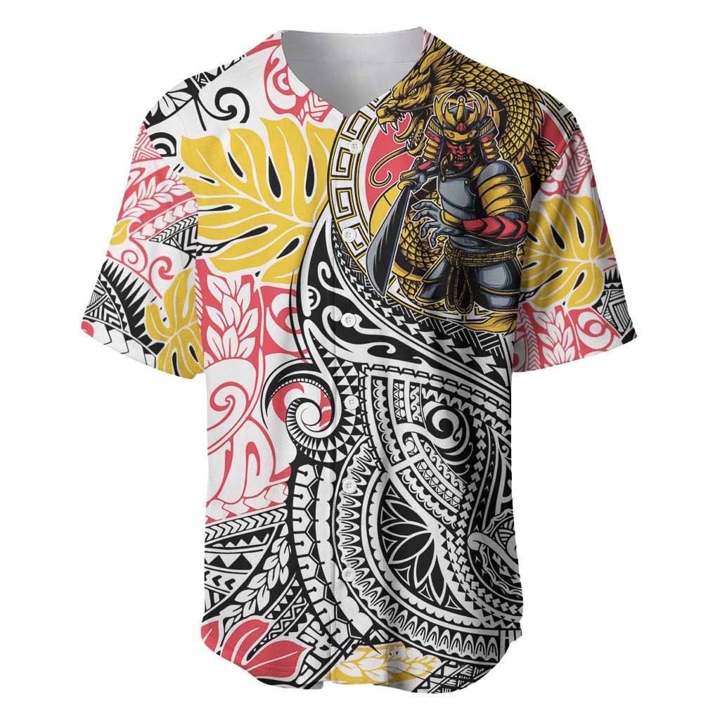 Japanese Samurai Warrior Baseball Jersey Colorful Polynesian Tattoo Style