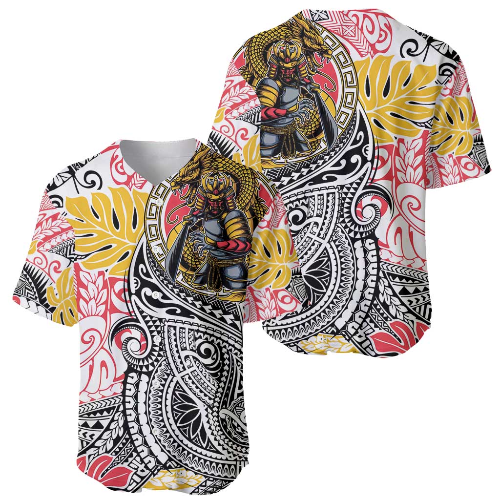 Japanese Samurai Warrior Baseball Jersey Colorful Polynesian Tattoo Style