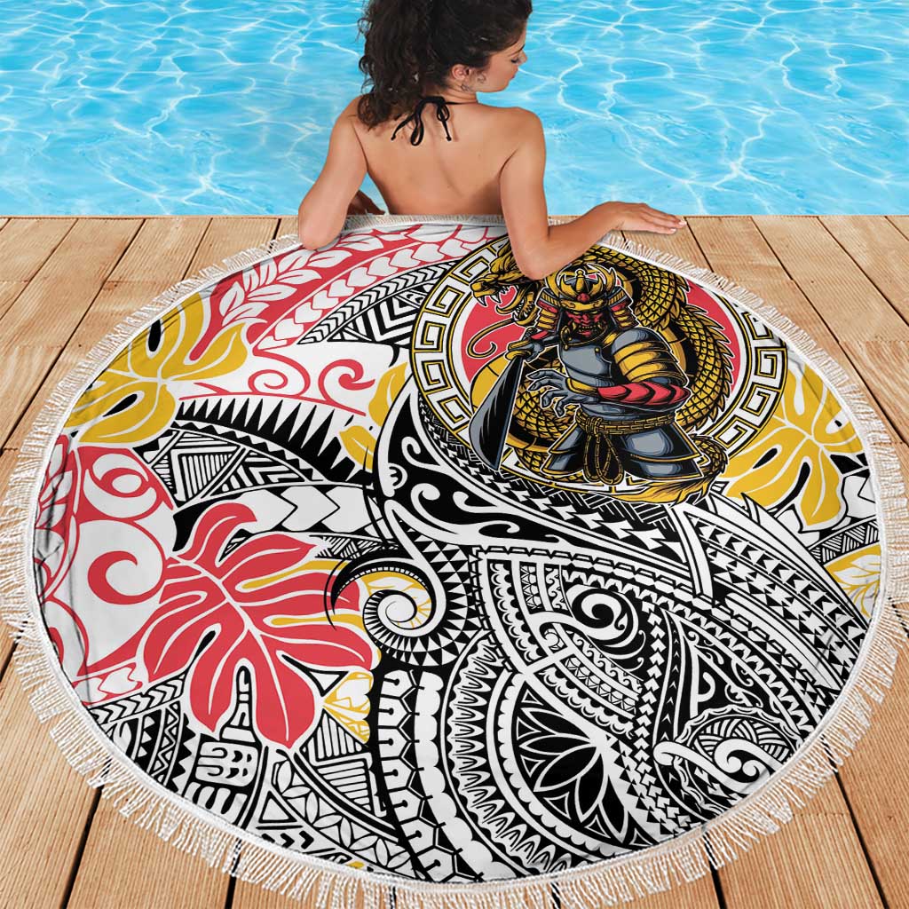 Japanese Samurai Warrior Beach Blanket Colorful Polynesian Tattoo Style LT9 - Polynesian Pride