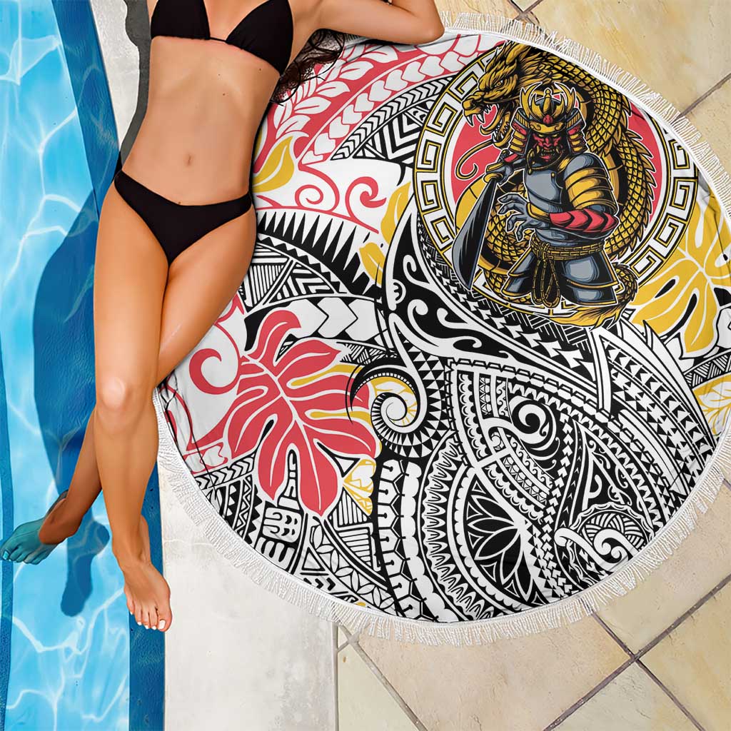 Japanese Samurai Warrior Beach Blanket Colorful Polynesian Tattoo Style LT9 - Polynesian Pride