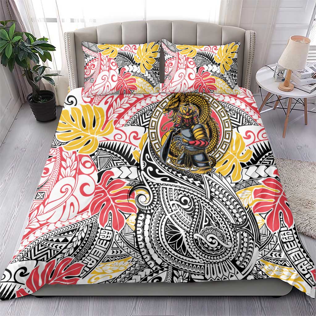 Japanese Samurai Warrior Bedding Set Colorful Polynesian Tattoo Style