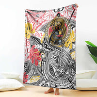 Japanese Samurai Warrior Blanket Colorful Polynesian Tattoo Style