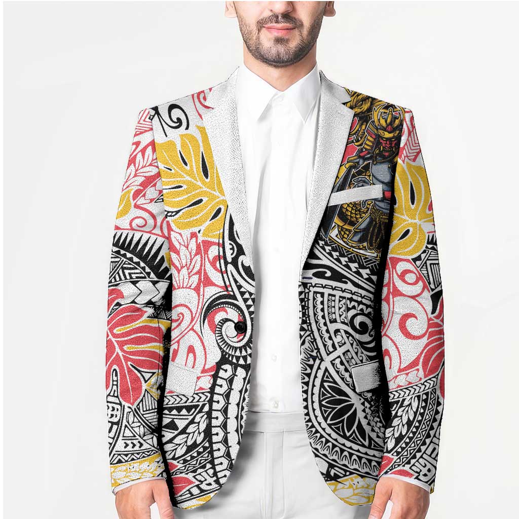 Japanese Samurai Warrior Blazer Colorful Polynesian Tattoo Style - Polynesian Pride