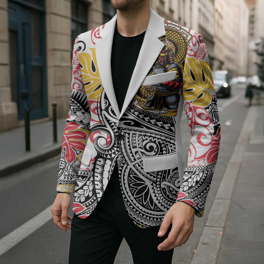 Japanese Samurai Warrior Blazer Colorful Polynesian Tattoo Style - Polynesian Pride