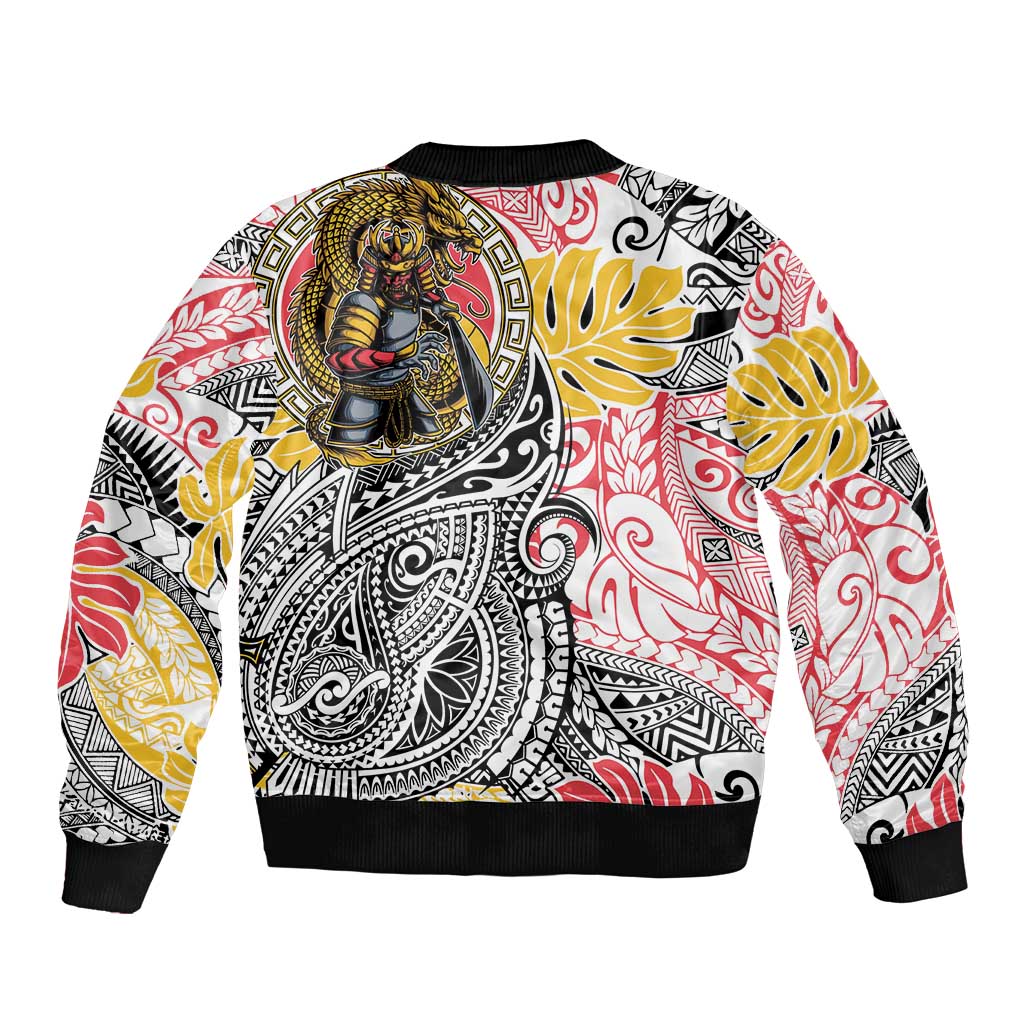 Japanese Samurai Warrior Bomber Jacket Colorful Polynesian Tattoo Style