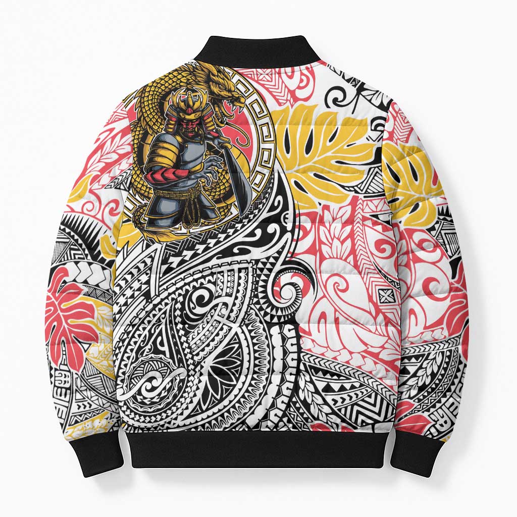 Japanese Samurai Warrior Bomber Puffer Jacket Colorful Polynesian Tattoo Style LT9 - Polynesian Pride