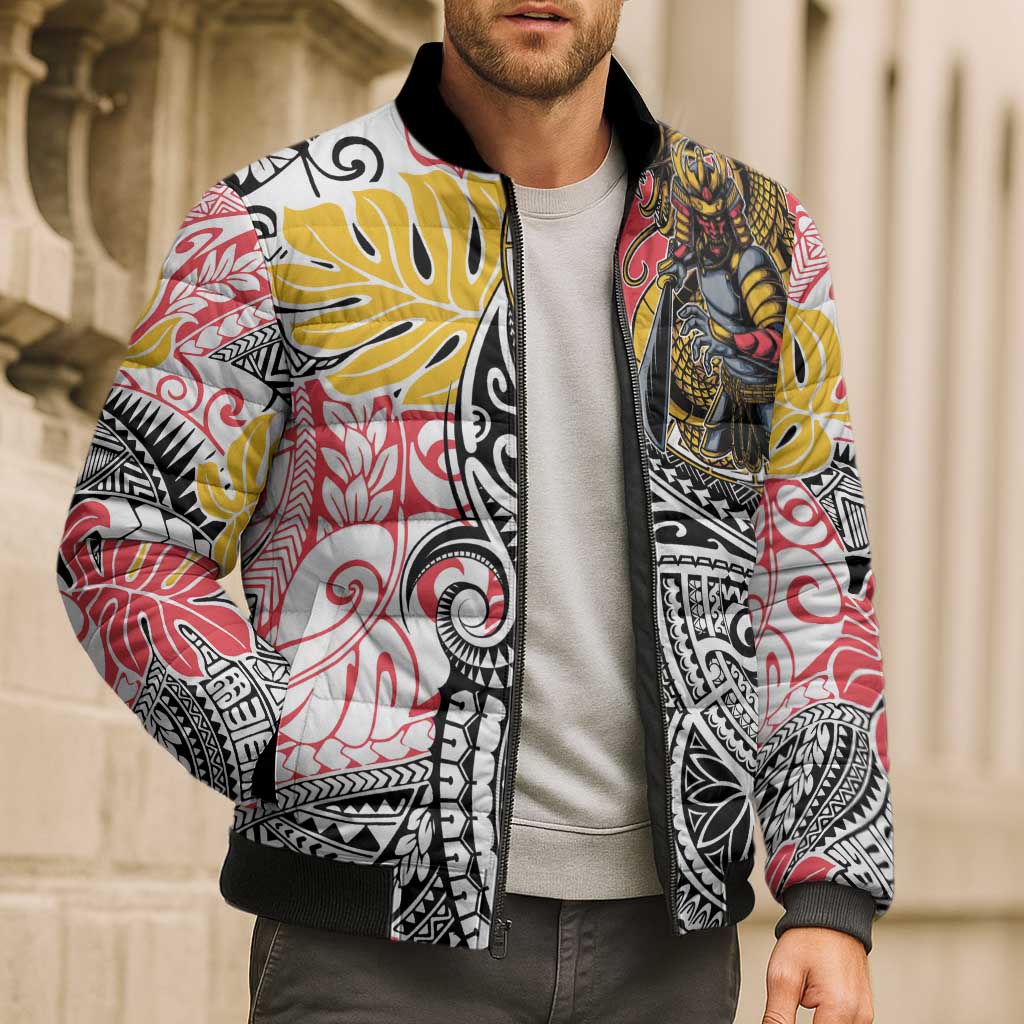 Japanese Samurai Warrior Bomber Puffer Jacket Colorful Polynesian Tattoo Style LT9 - Polynesian Pride