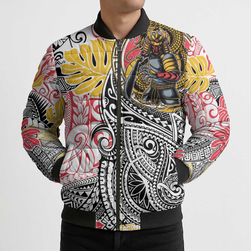 Japanese Samurai Warrior Bomber Puffer Jacket Colorful Polynesian Tattoo Style LT9 - Polynesian Pride