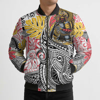 Japanese Samurai Warrior Bomber Puffer Jacket Colorful Polynesian Tattoo Style LT9 - Polynesian Pride