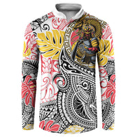 Japanese Samurai Warrior Button Sweatshirt Colorful Polynesian Tattoo Style
