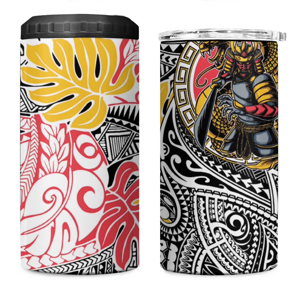 Japanese Samurai Warrior 4 in 1 Can Cooler Tumbler Colorful Polynesian Tattoo Style LT9 One Size: 16 oz White - Polynesian Pride