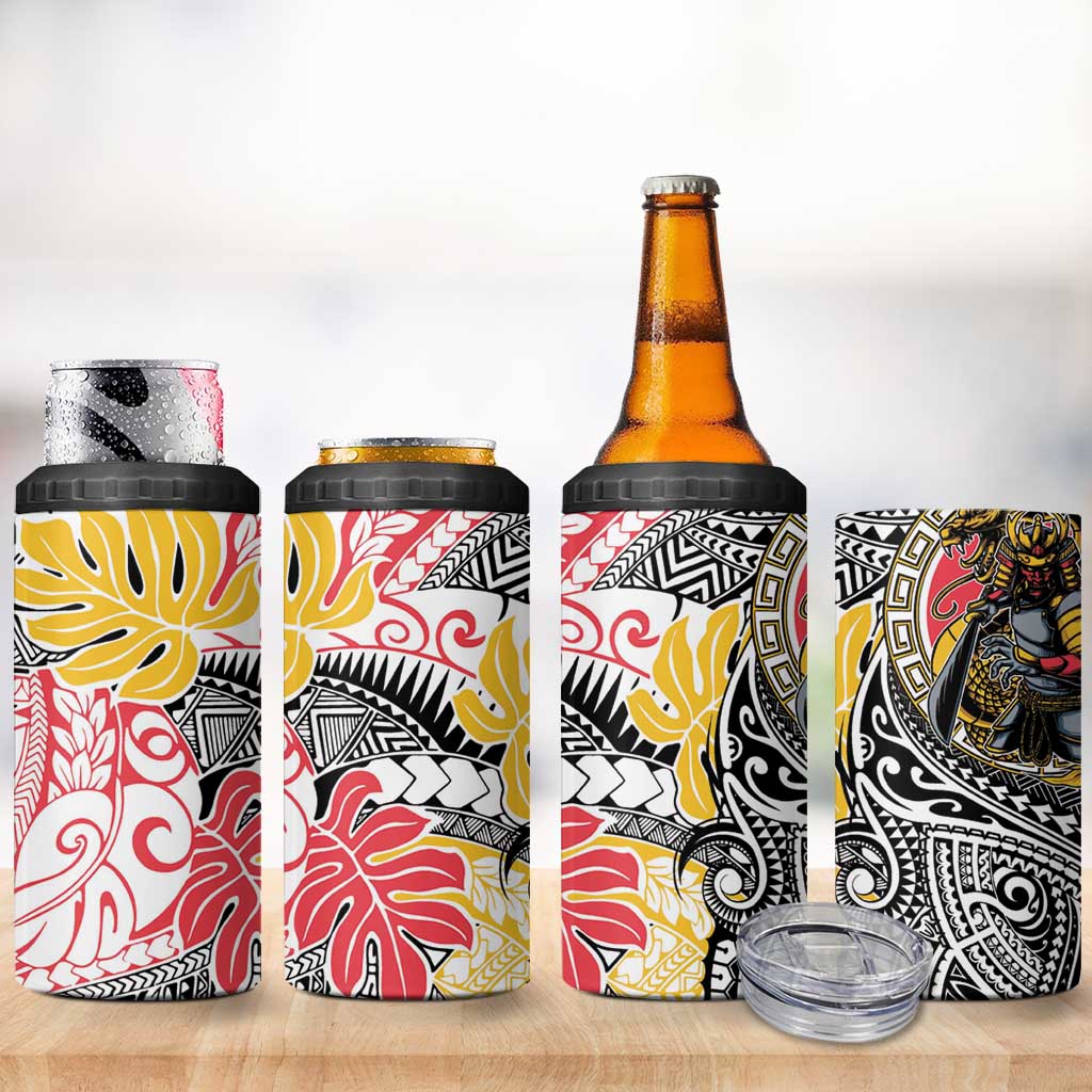Japanese Samurai Warrior 4 in 1 Can Cooler Tumbler Colorful Polynesian Tattoo Style LT9 - Polynesian Pride