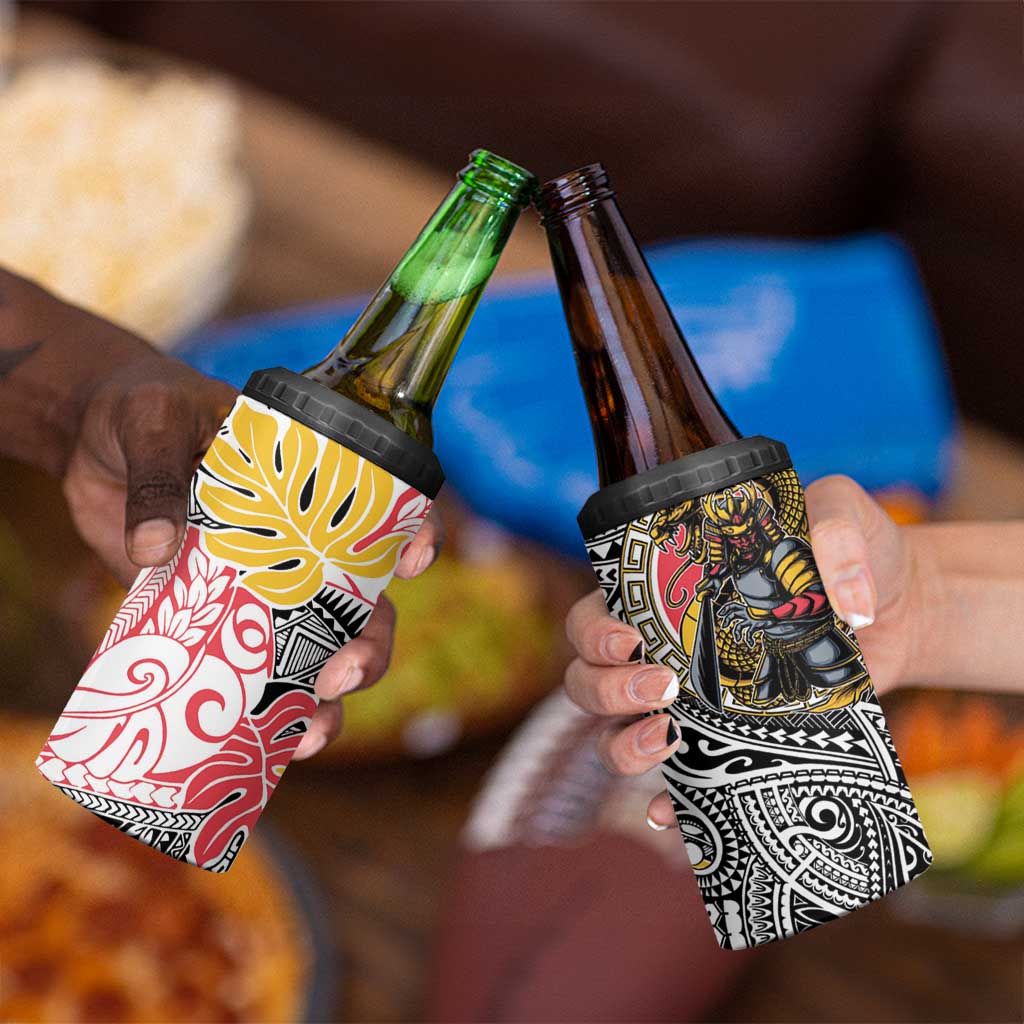 Japanese Samurai Warrior 4 in 1 Can Cooler Tumbler Colorful Polynesian Tattoo Style LT9 - Polynesian Pride