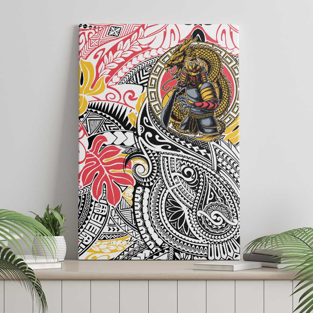 Japanese Samurai Warrior Canvas Wall Art Colorful Polynesian Tattoo Style LT9 - Polynesian Pride