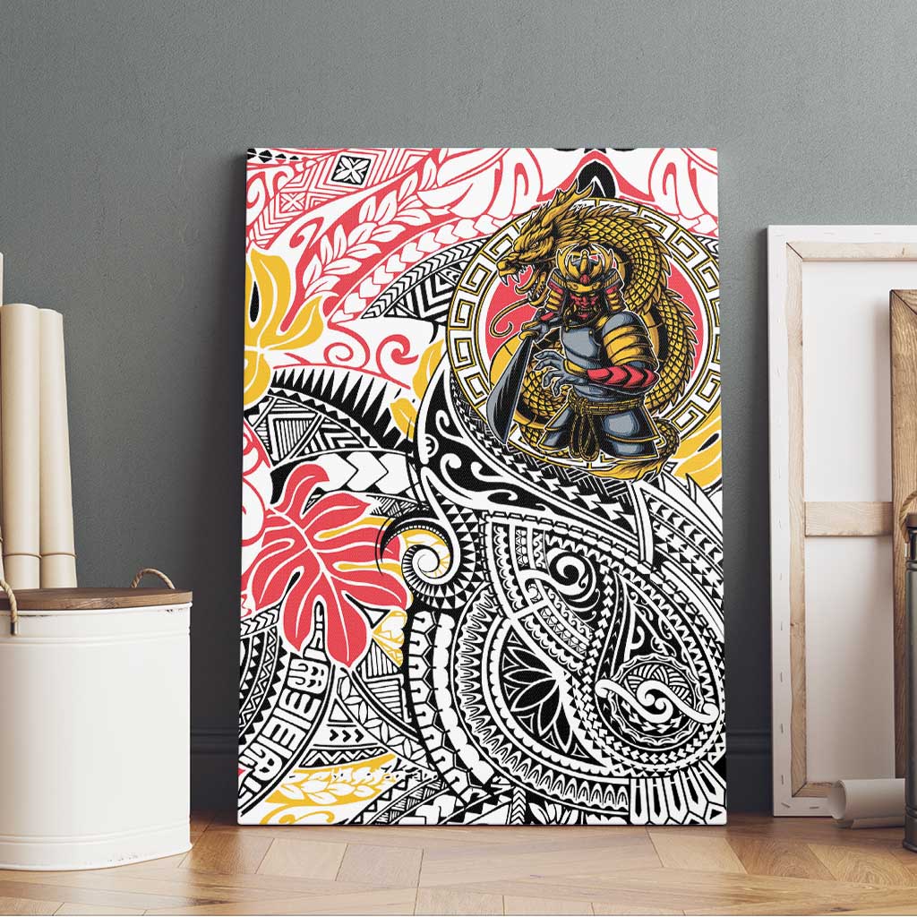 Japanese Samurai Warrior Canvas Wall Art Colorful Polynesian Tattoo Style LT9 - Polynesian Pride