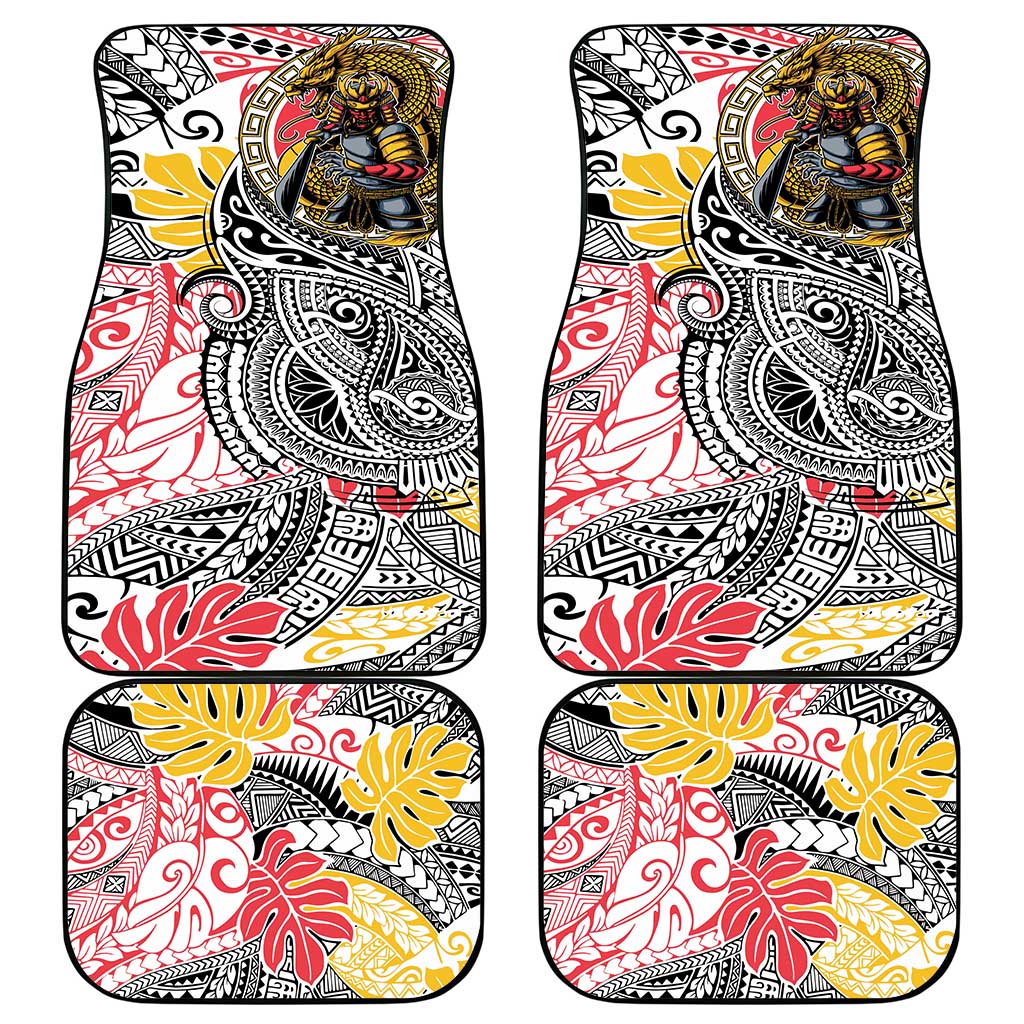 Japanese Samurai Warrior Car Mats Colorful Polynesian Tattoo Style LT9 - Polynesian Pride