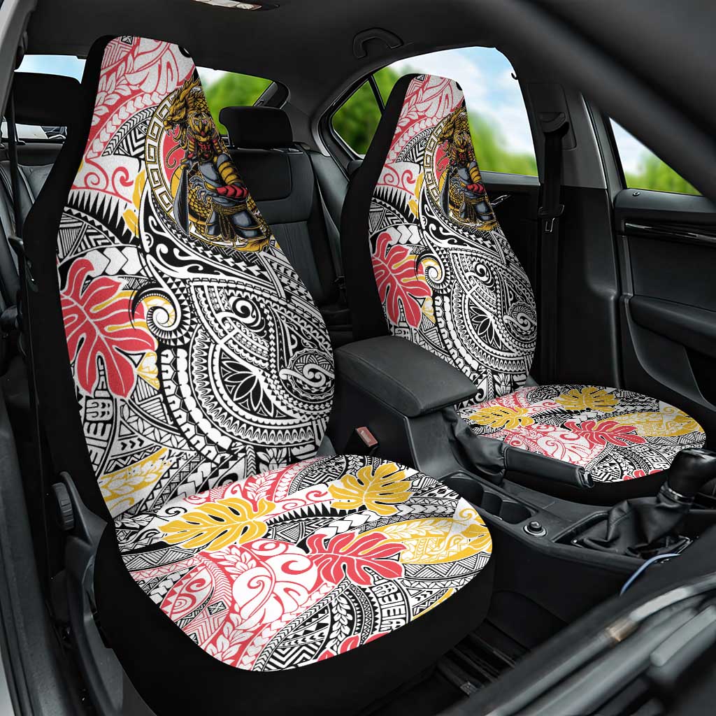 Japanese Samurai Warrior Car Seat Cover Colorful Polynesian Tattoo Style