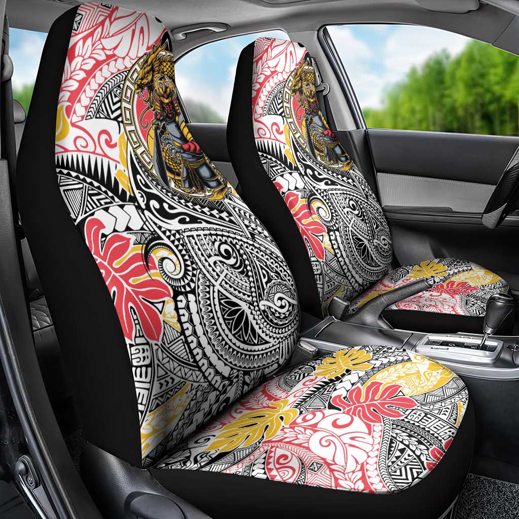 Japanese Samurai Warrior Car Seat Cover Colorful Polynesian Tattoo Style