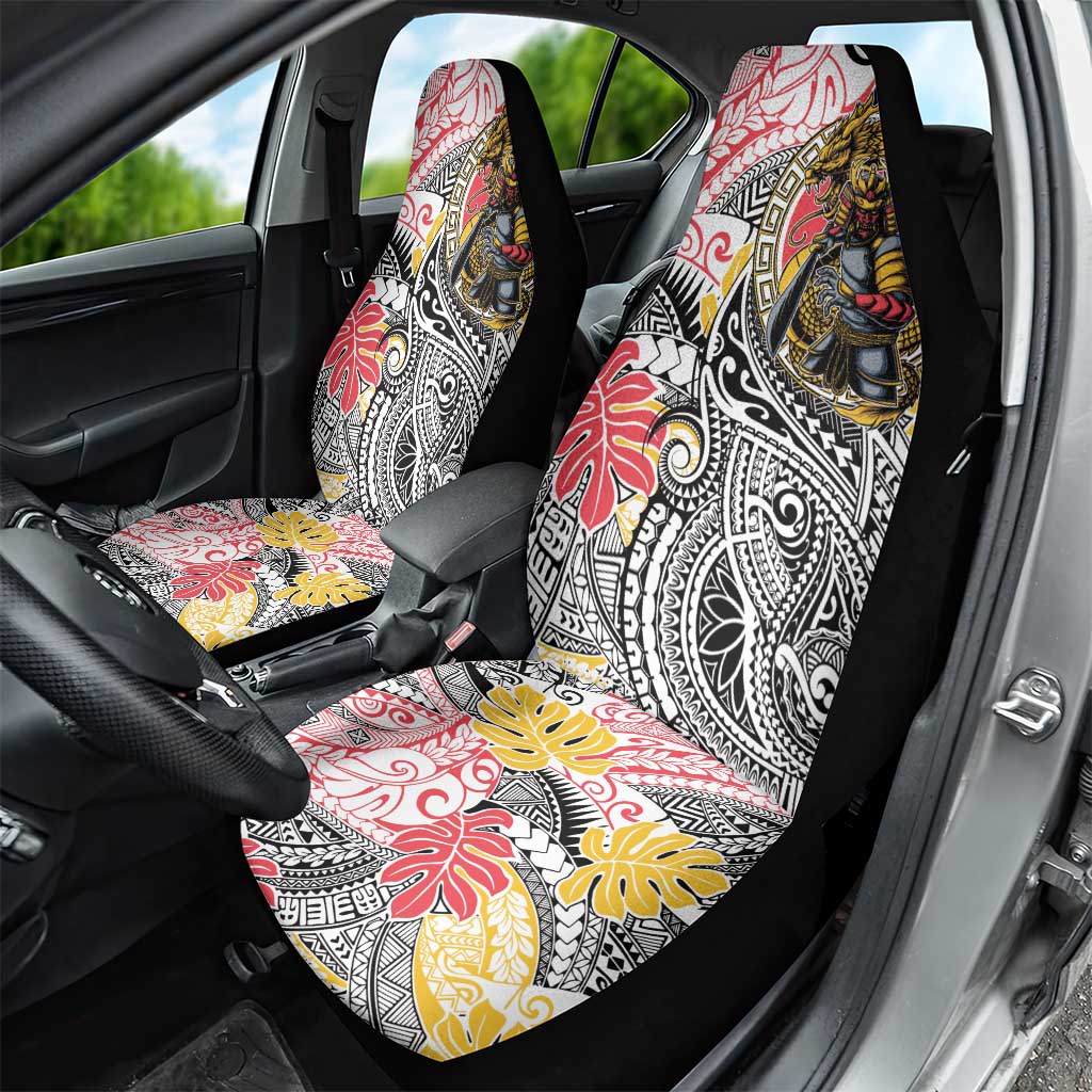 Japanese Samurai Warrior Car Seat Cover Colorful Polynesian Tattoo Style
