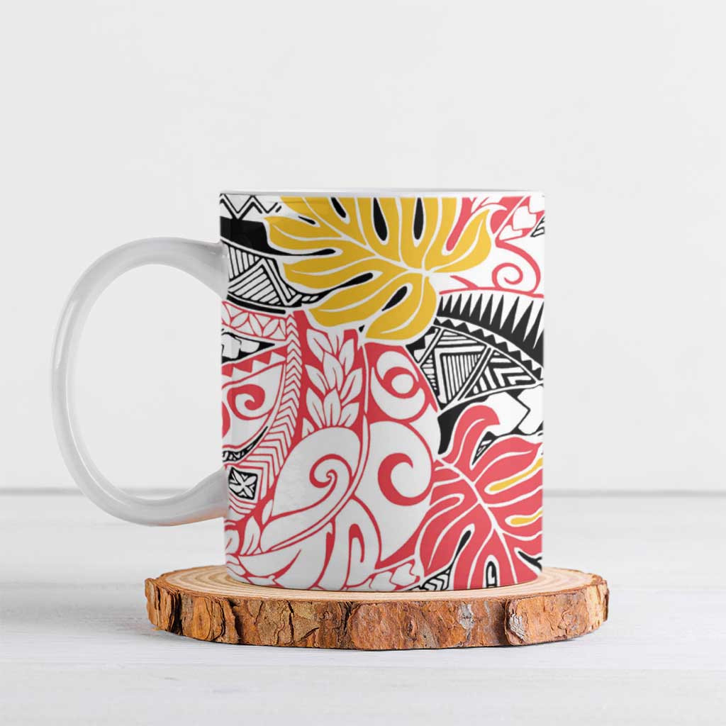 Japanese Samurai Warrior Ceramic Mug Colorful Polynesian Tattoo Style LT9 White - Polynesian Pride