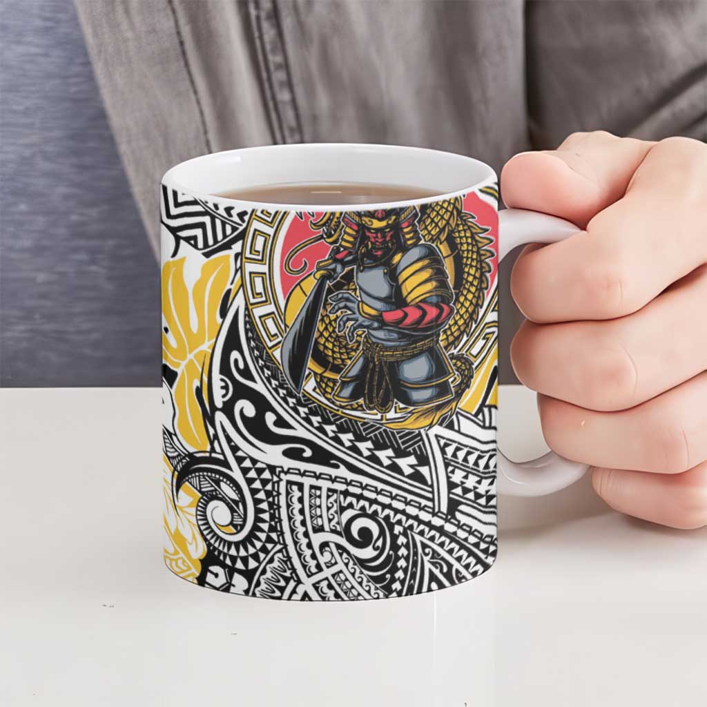 Japanese Samurai Warrior Ceramic Mug Colorful Polynesian Tattoo Style LT9 - Polynesian Pride