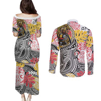 Japanese Samurai Warrior Couples Matching Puletasi and Long Sleeve Button Shirt Colorful Polynesian Tattoo Style LT9 - Polynesian Pride