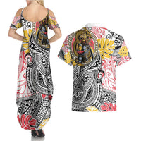 Japanese Samurai Warrior Couples Matching Summer Maxi Dress and Hawaiian Shirt Colorful Polynesian Tattoo Style