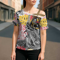 Japanese Samurai Warrior Cross Shoulder Shirt Colorful Polynesian Tattoo Style LT9 - Polynesian Pride