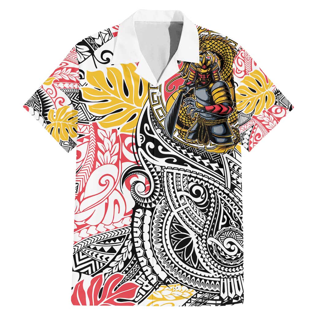 Japanese Samurai Warrior Family Matching Mermaid Dress and Hawaiian Shirt Colorful Polynesian Tattoo Style