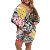 Japanese Samurai Warrior Family Matching Off Shoulder Short Dress and Hawaiian Shirt Colorful Polynesian Tattoo Style