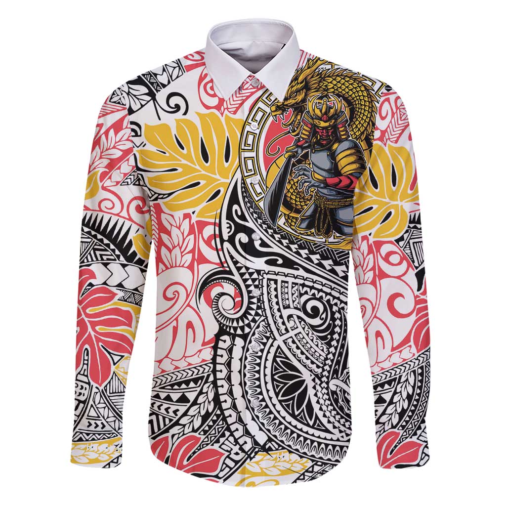 Japanese Samurai Warrior Family Matching Puletasi and Hawaiian Shirt Colorful Polynesian Tattoo Style