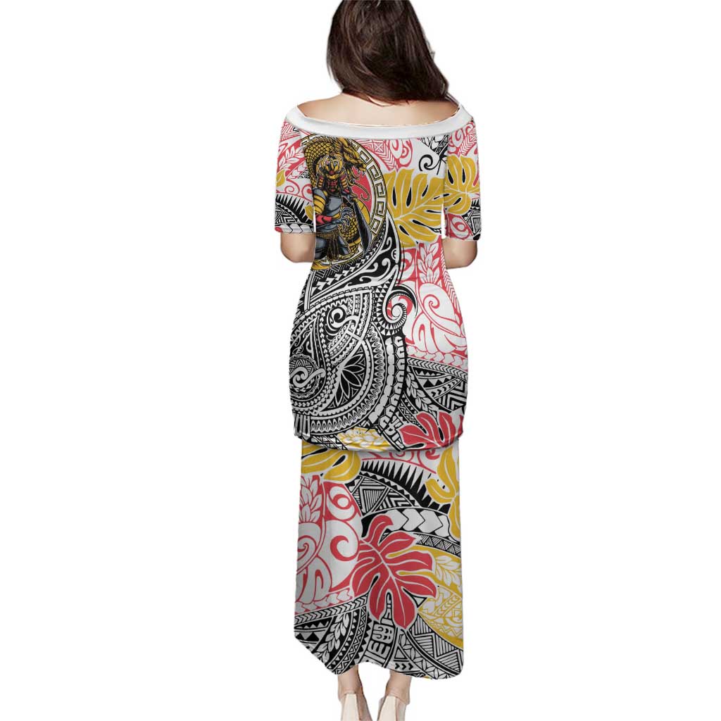 Japanese Samurai Warrior Family Matching Puletasi and Hawaiian Shirt Colorful Polynesian Tattoo Style