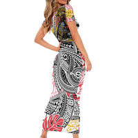 Japanese Samurai Warrior Family Matching Short Sleeve Bodycon Dress and Hawaiian Shirt Colorful Polynesian Tattoo Style