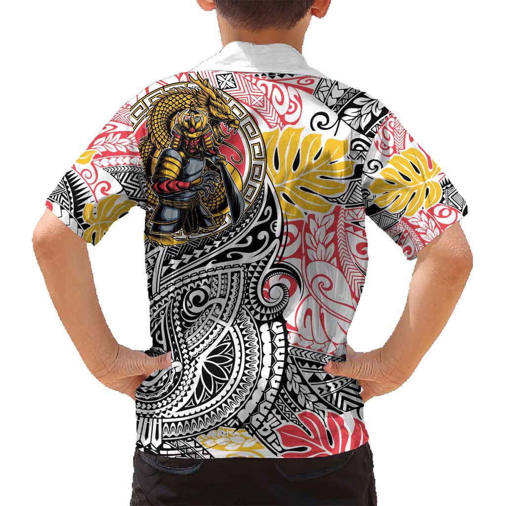 Japanese Samurai Warrior Family Matching Tank Maxi Dress and Hawaiian Shirt Colorful Polynesian Tattoo Style