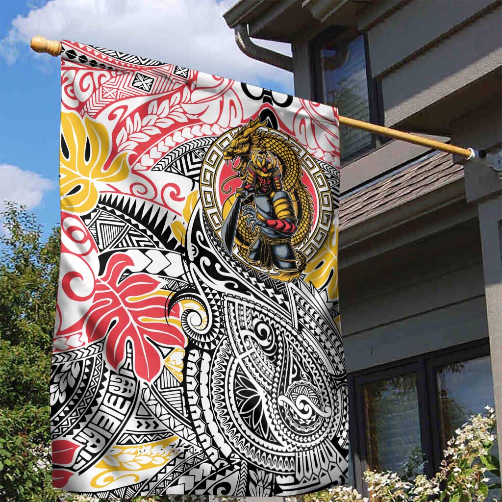 Japanese Samurai Warrior Garden Flag Colorful Polynesian Tattoo Style