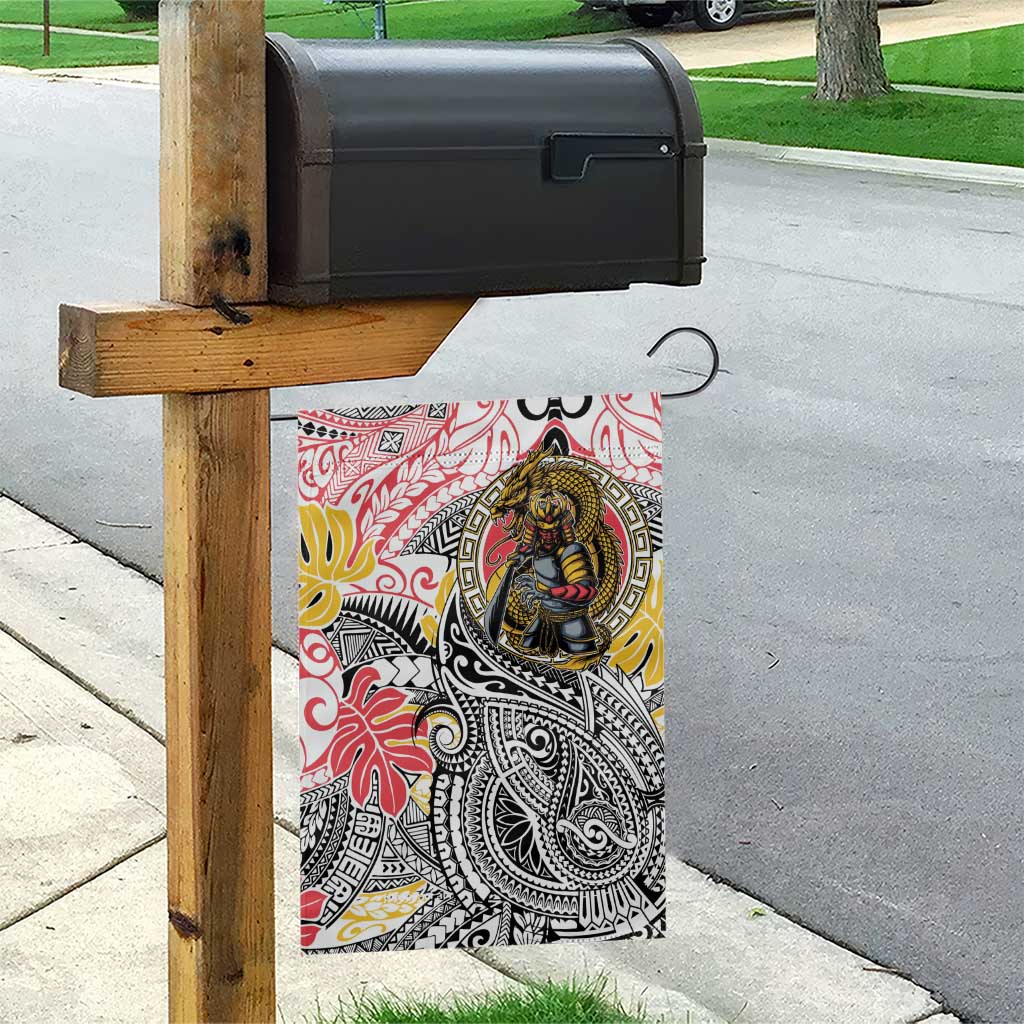 Japanese Samurai Warrior Garden Flag Colorful Polynesian Tattoo Style