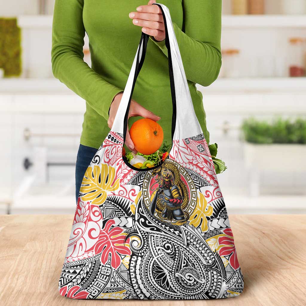 Japanese Samurai Warrior Grocery Bag Colorful Polynesian Tattoo Style LT9 - Polynesian Pride