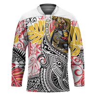 Japanese Samurai Warrior Hockey Jersey Colorful Polynesian Tattoo Style LT9 Unisex White - Polynesian Pride