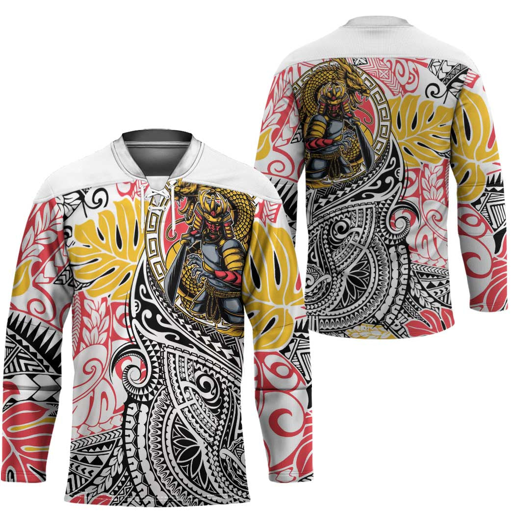 Japanese Samurai Warrior Hockey Jersey Colorful Polynesian Tattoo Style LT9 - Polynesian Pride