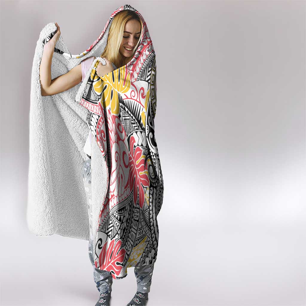 Japanese Samurai Warrior Hooded Blanket Colorful Polynesian Tattoo Style