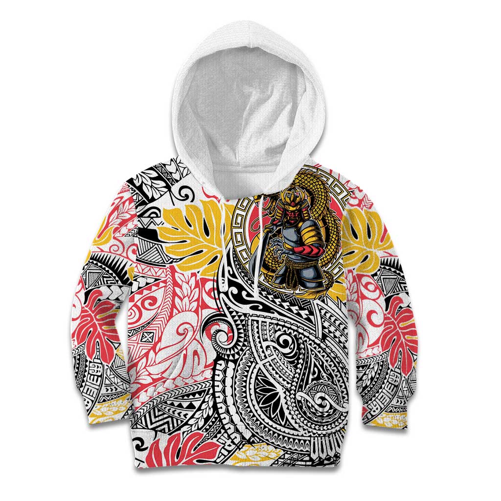 Japanese Samurai Warrior Kid Hoodie Colorful Polynesian Tattoo Style