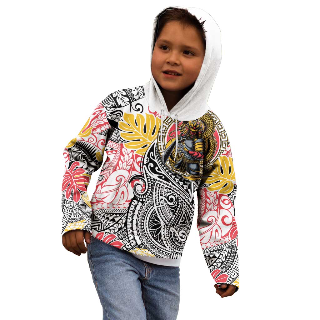 Japanese Samurai Warrior Kid Hoodie Colorful Polynesian Tattoo Style
