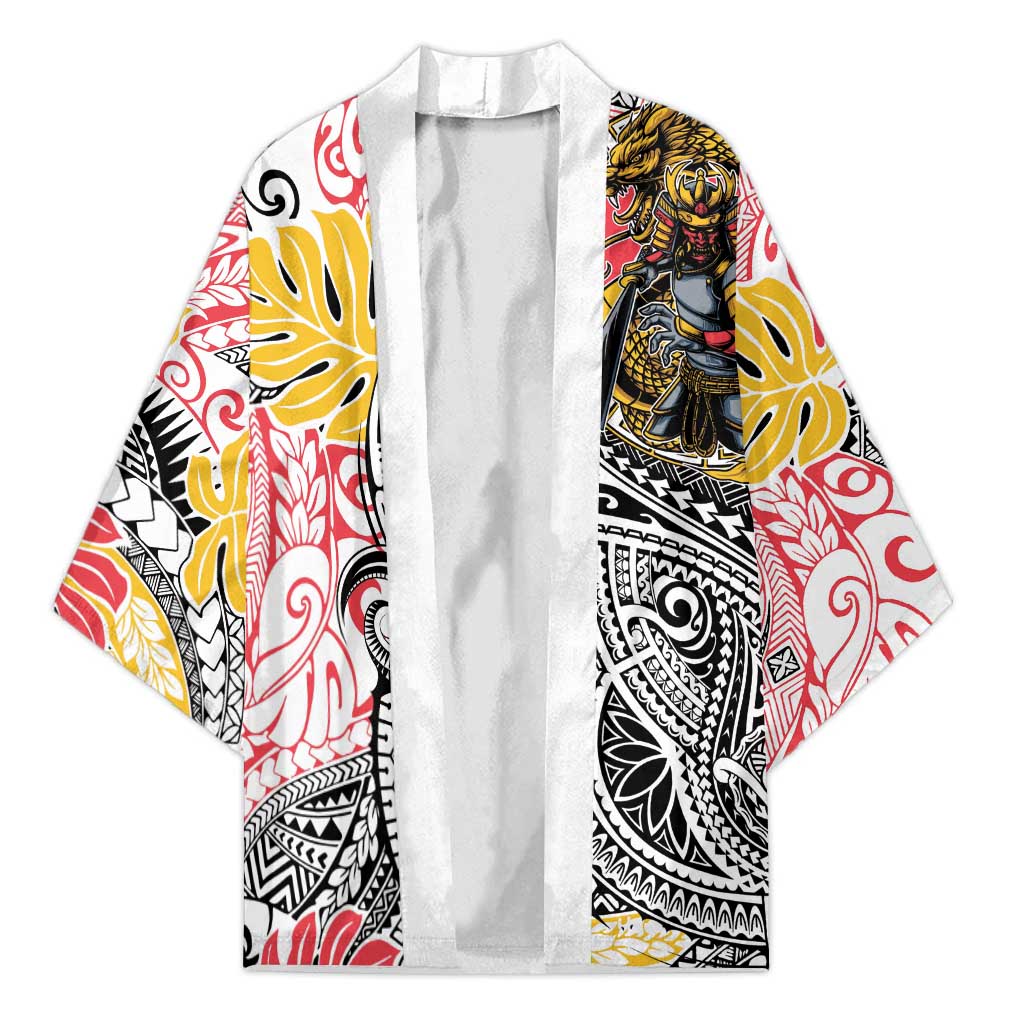 Japanese Samurai Warrior Kimono Colorful Polynesian Tattoo Style LT9 Unisex White - Polynesian Pride