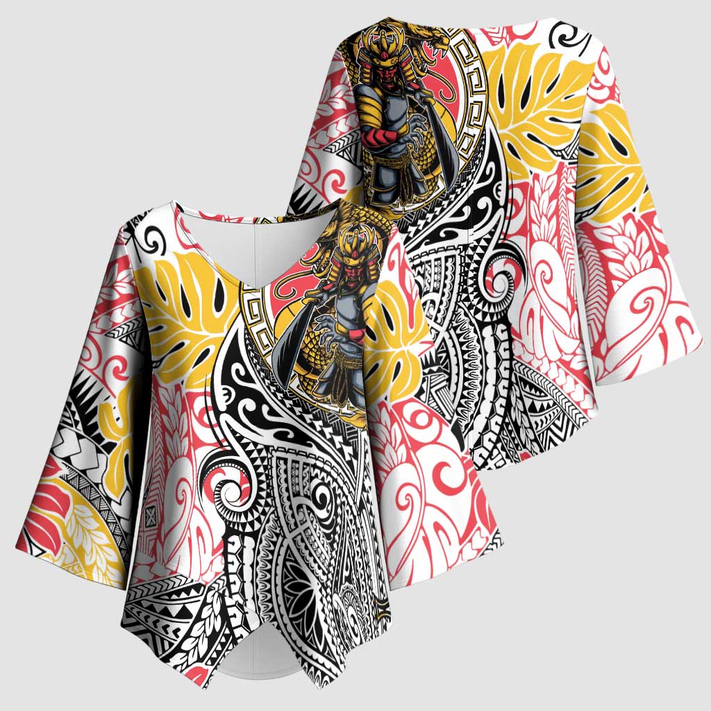 Japanese Samurai Warrior Kimono Sleeve Blouse Colorful Polynesian Tattoo Style LT9 - Polynesian Pride
