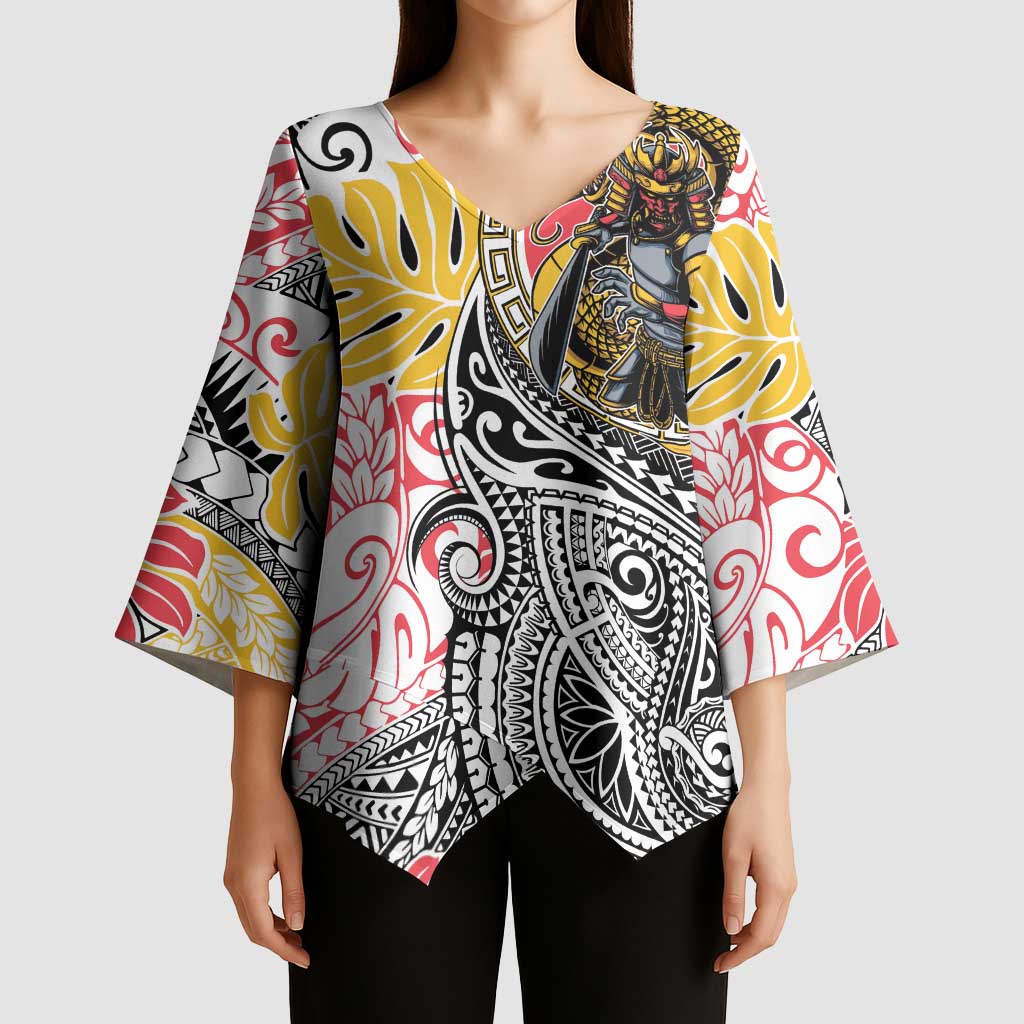 Japanese Samurai Warrior Kimono Sleeve Blouse Colorful Polynesian Tattoo Style LT9 - Polynesian Pride