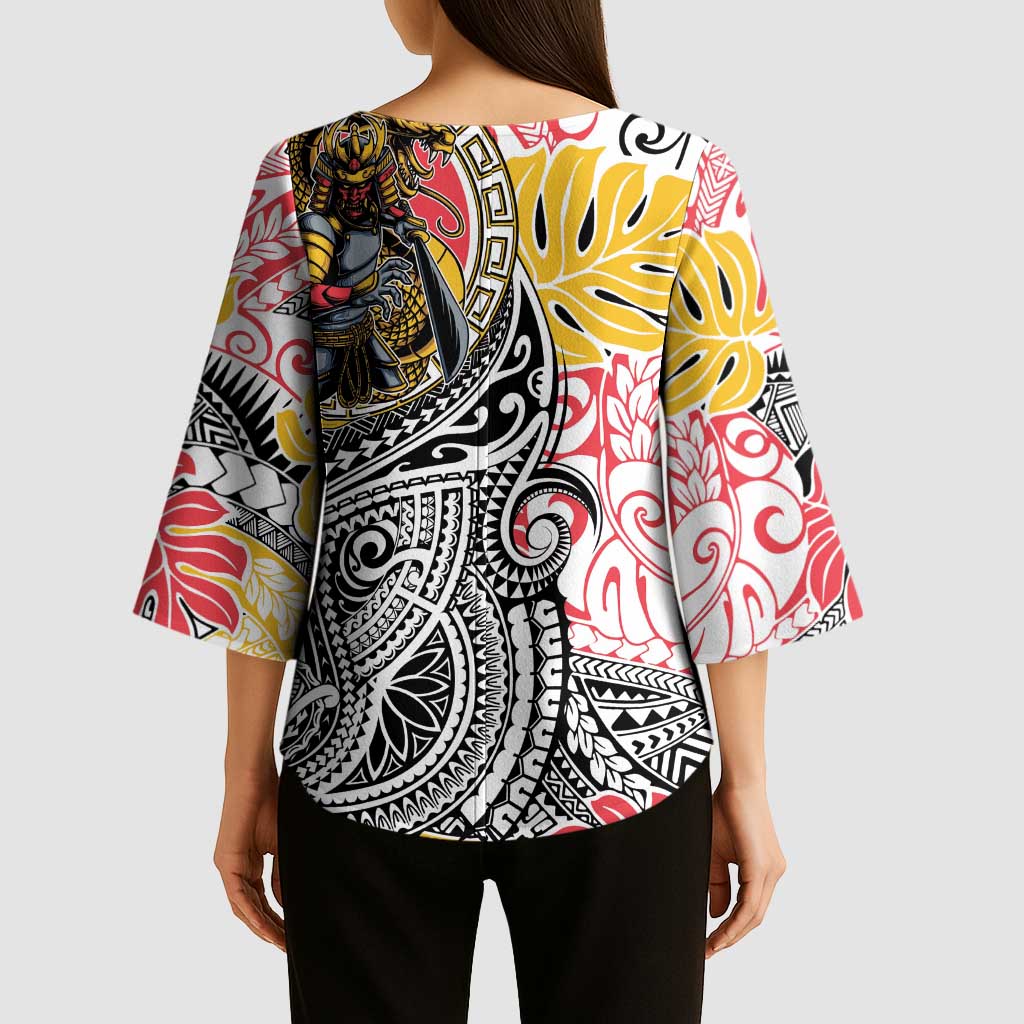 Japanese Samurai Warrior Kimono Sleeve Blouse Colorful Polynesian Tattoo Style LT9 - Polynesian Pride
