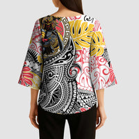 Japanese Samurai Warrior Kimono Sleeve Blouse Colorful Polynesian Tattoo Style LT9 - Polynesian Pride