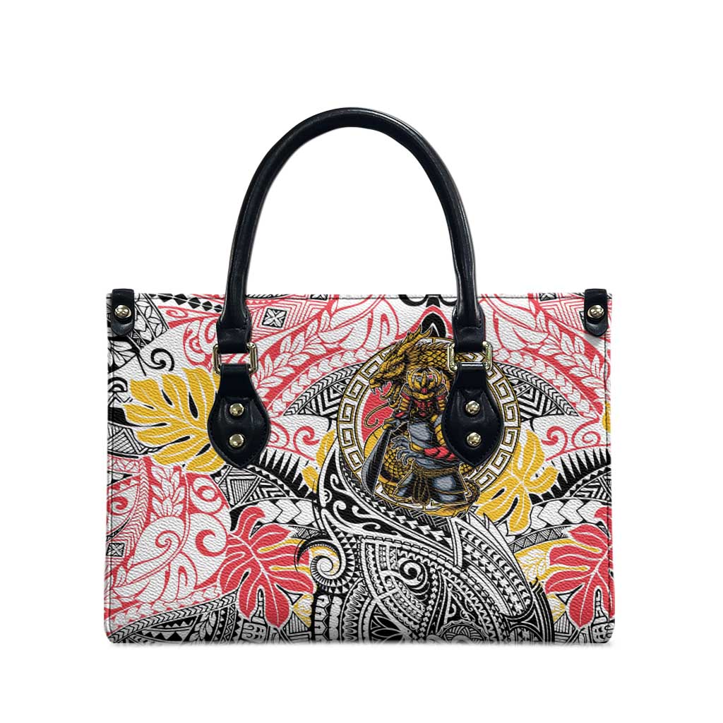 Japanese Samurai Warrior Leather Bag Colorful Polynesian Tattoo Style - Polynesian Pride