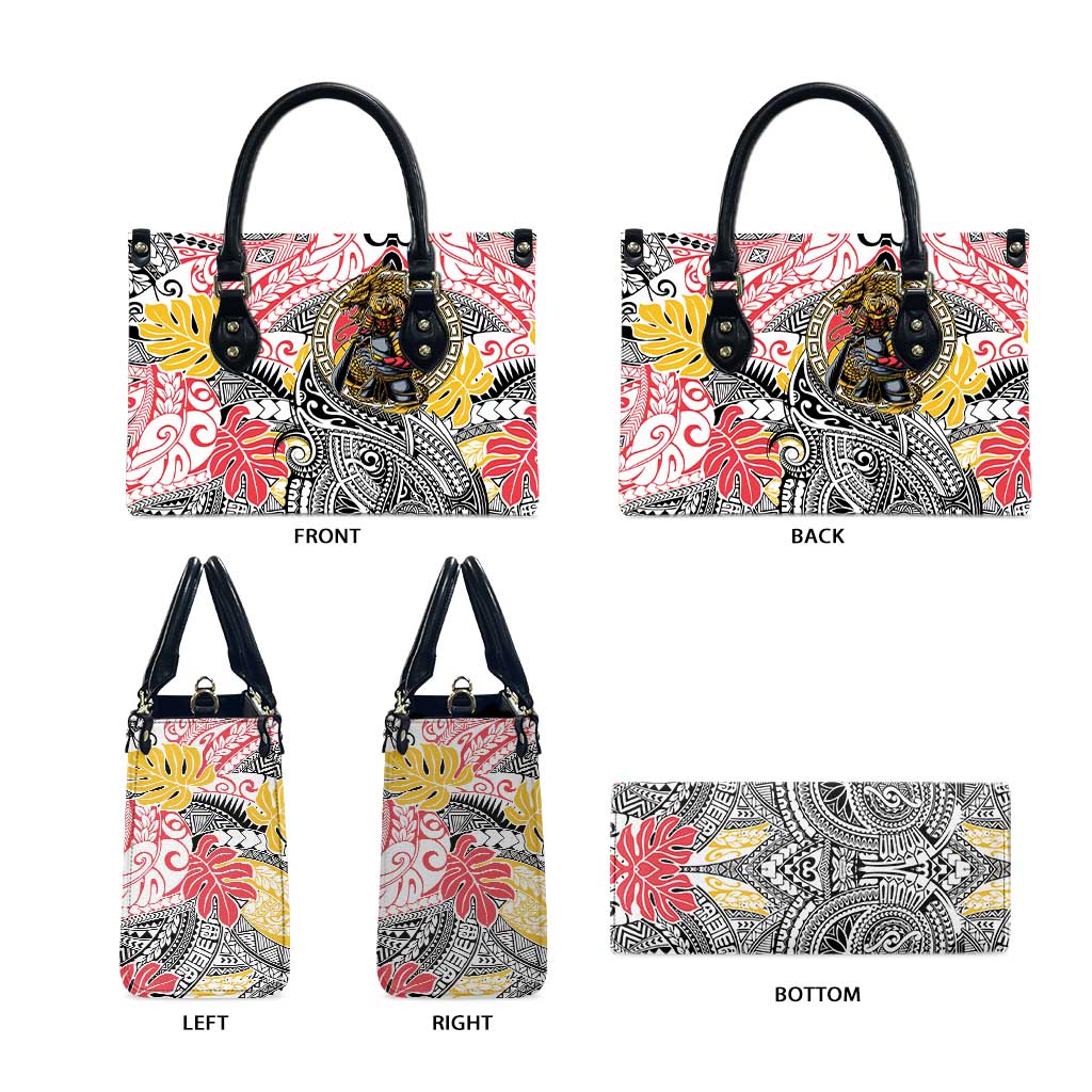 Japanese Samurai Warrior Leather Bag Colorful Polynesian Tattoo Style - Polynesian Pride