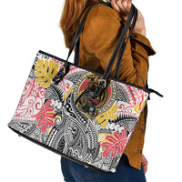 Japanese Samurai Warrior Leather Tote Bag Colorful Polynesian Tattoo Style